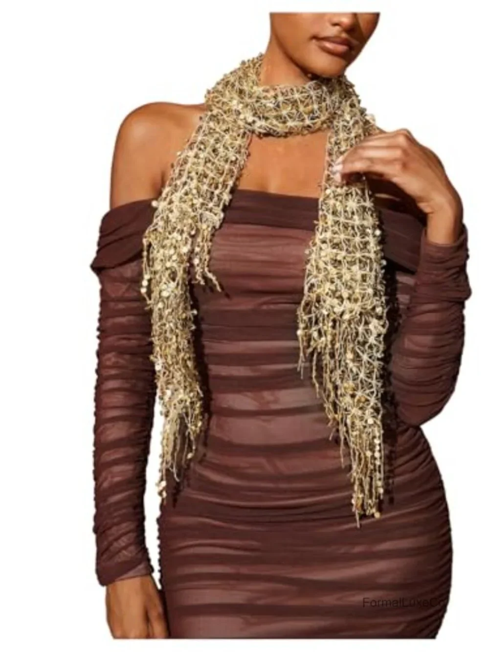Sequin Beaded Sparkly Headscarf Belly Dance Hip Scarf Glitter Neck Scarf